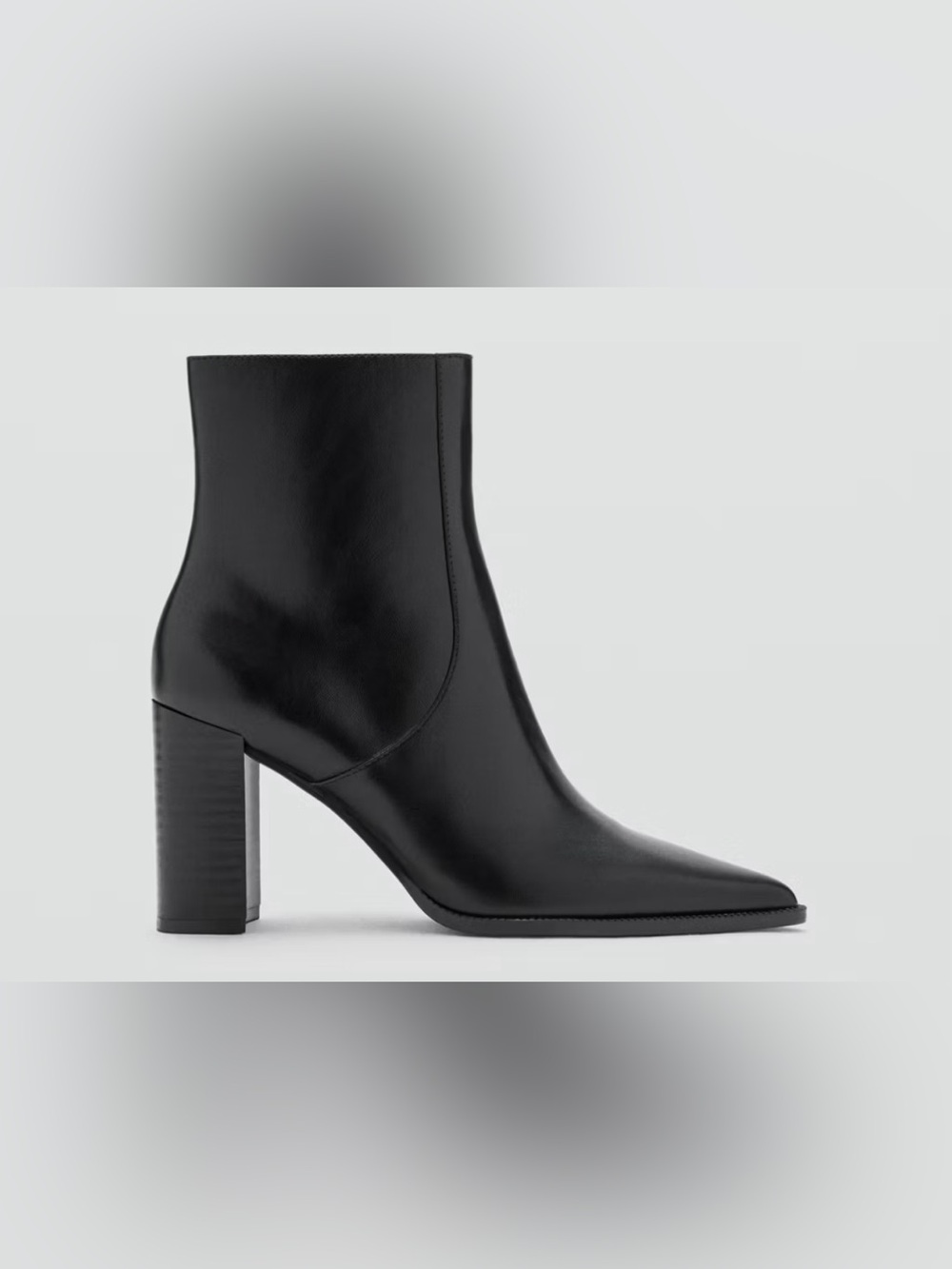 MANGO Women's Black Pointed-Toe Leather Ankle Boots, size 38 - Picture 2 of 5